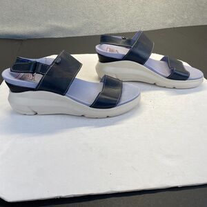 On Foot Leather Wedge Sandal, Navy Blue , Size EUR 39